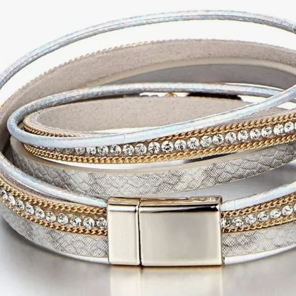 Leather Wrap Bracelets Multi-Layer Crystal Beads Cuff Bracelet Jewelry - AGATE - Picture 2 of 7